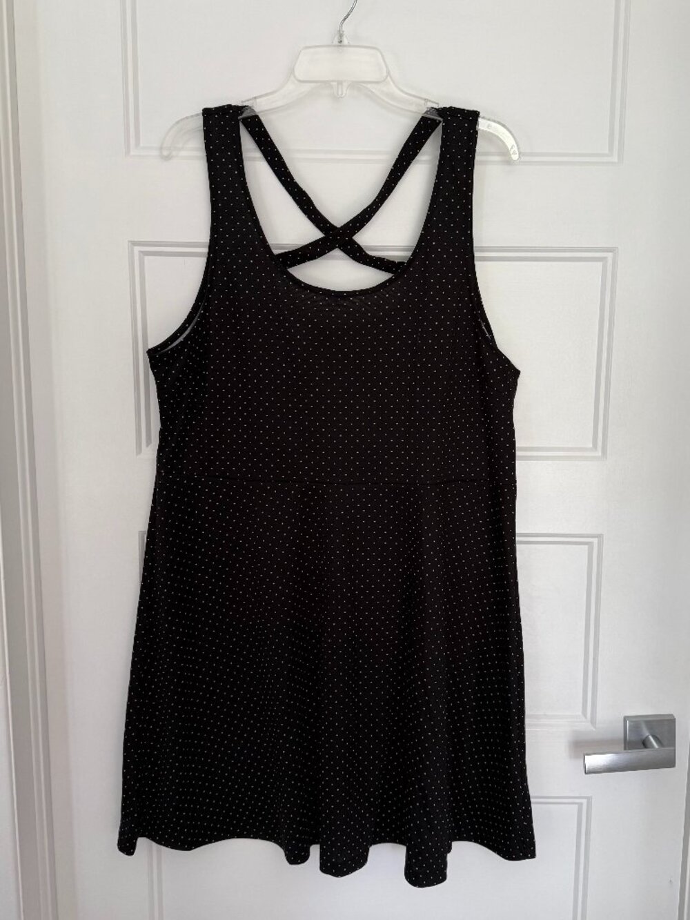H&M - Black/White Polka Dot Cotton Tank Dress with Criss Cross Straps - XL